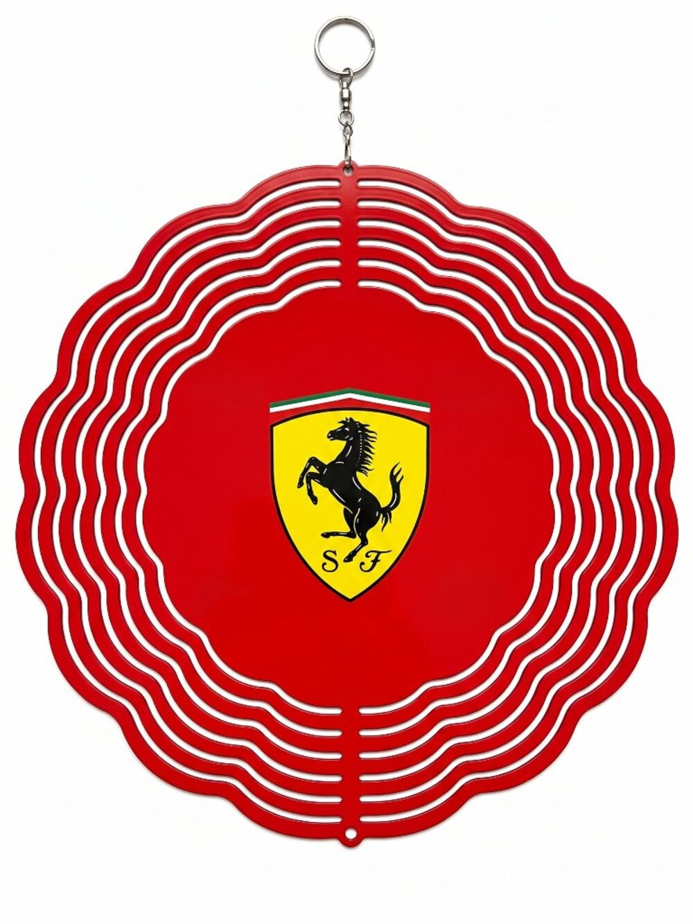 10" Ferrari Racing Kinetic Wind Spinner - Red Metal Hanging Yard Decor